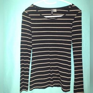 Divided Black and White Striped Long Sleeve Tee